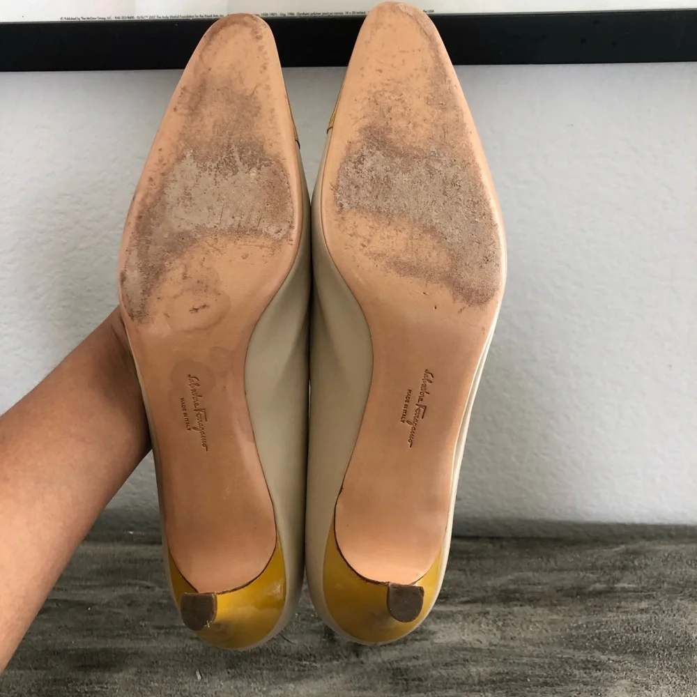 Salvatore Ferragamo Vintage Nude Color Block Heels - Picture 8 of 13